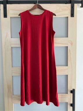 Eileen Fisher XL Red Lyocell Blend Sleeveless Tank Midi Dress Minimalist